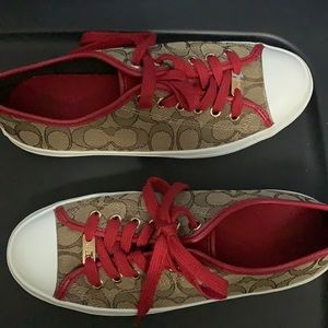 Women’s Coach Shoes, brown and red, size 8